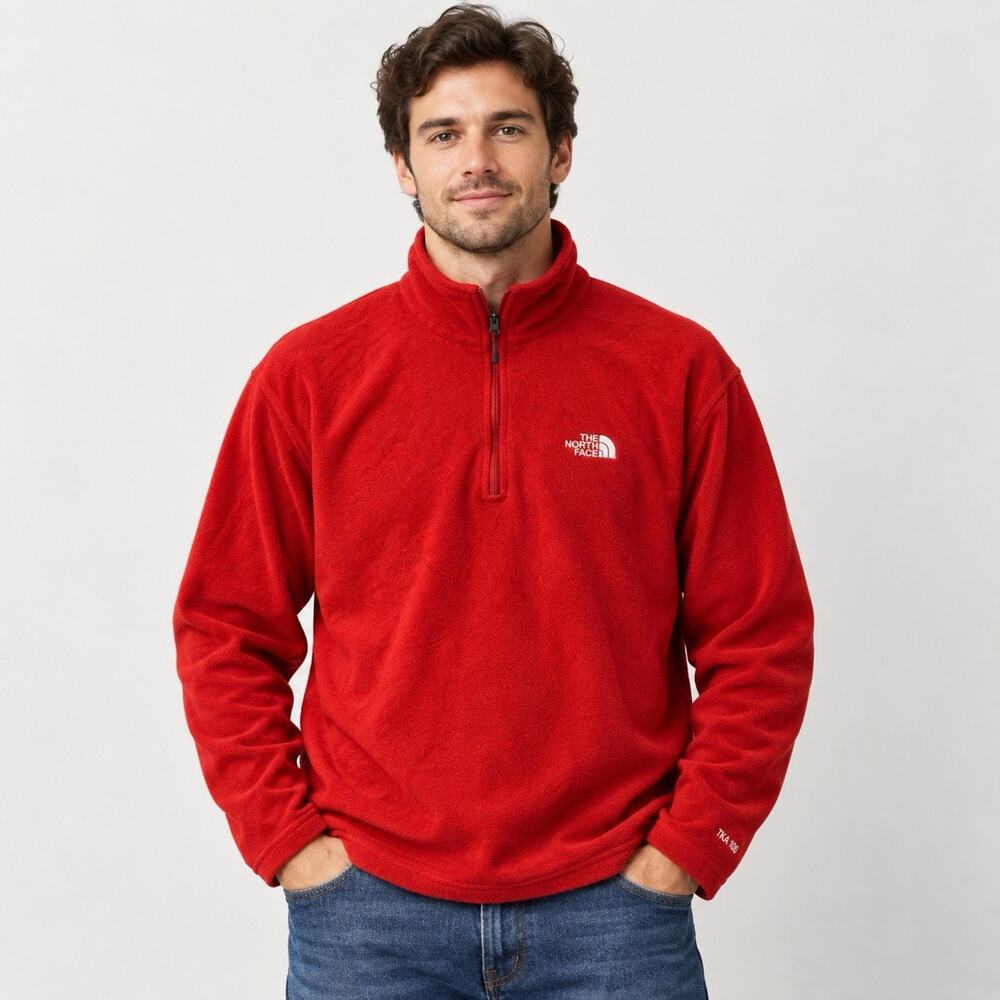 The North Face TKA 100 Fleece Pullover Men’s XL Red 1/4 Zip Hiking Outdoor